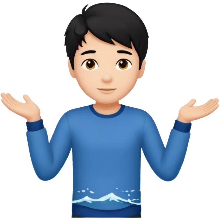 검은 머리의 소년, 옷을 입고 있는 바다를 좋아하고, 완벽을 추구하는, 귀여운 emoji