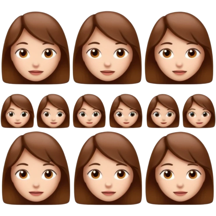 Мультяшная девочка с каштановыми волосами показывает различные эмоции emoji