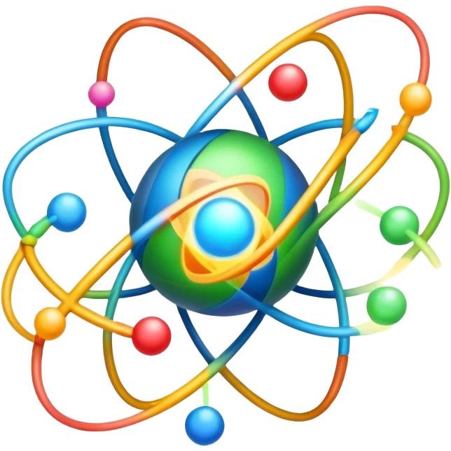 atom with colorful orbiting valence electrons in the outer shell emoji