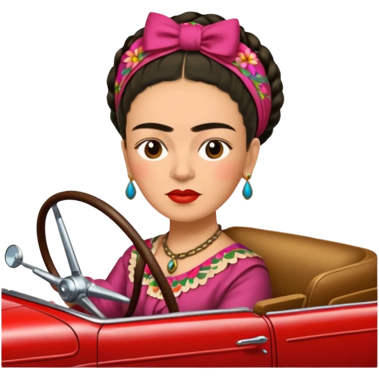 Frida Kahlo driving a car emoji