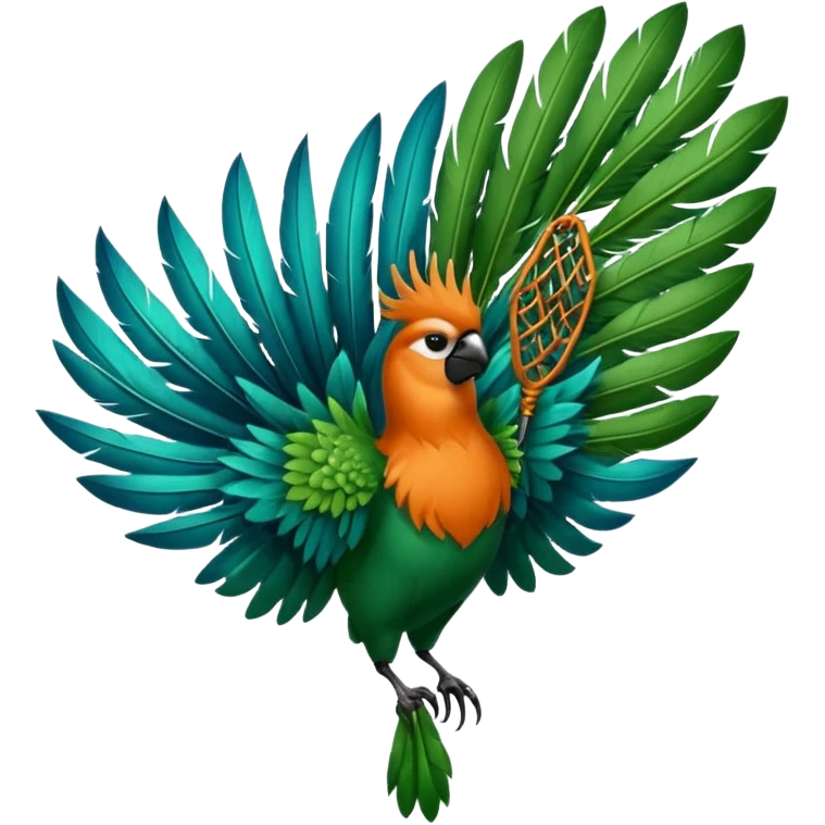 ave Cabeza y espalda: tonos verdes y azulados brillantes.

Pecho: anaranjado intenso que contrasta con el resto del cuerpo.

Alas: mezcla de verdes y negros.

Cola: larga y elegante, con dos plumas centrales que terminan en forma de “raqueta”. emoji