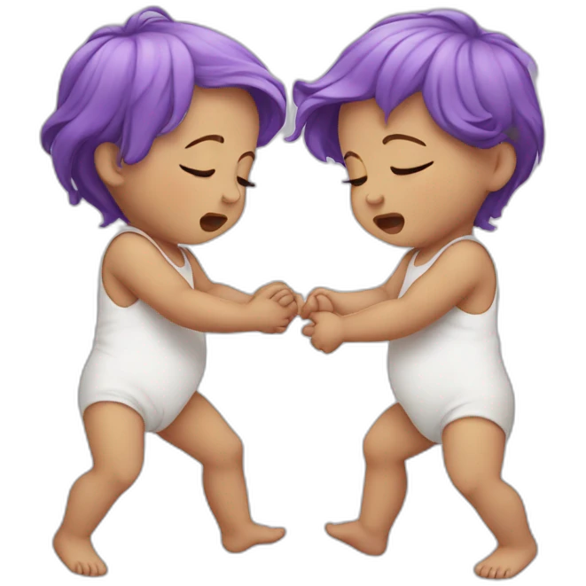 two crying white babies holding hands, one has purple hair emoji