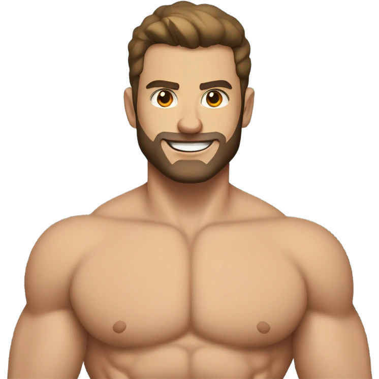 Muscly white Man with dark brown pompadour style hair and short beard in a speedo emoji