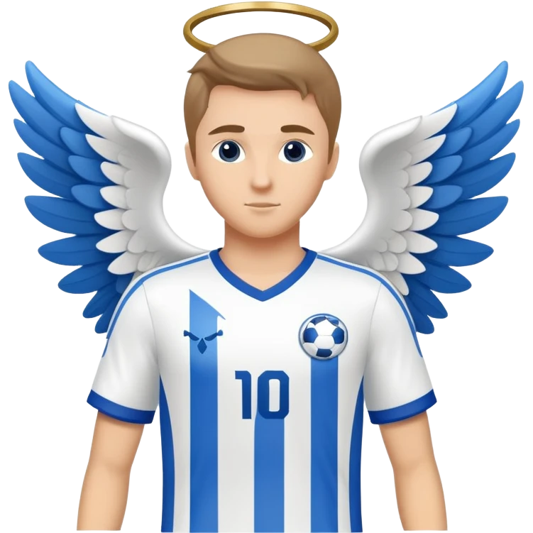 Blue and white soccer jersey with an angel symbol on the front emoji