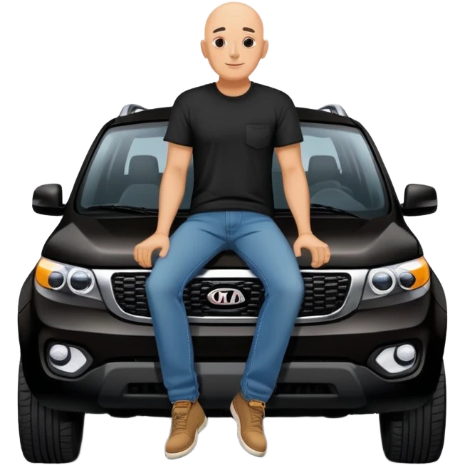bald man sitting on top of a Kia Mohave SUV emoji