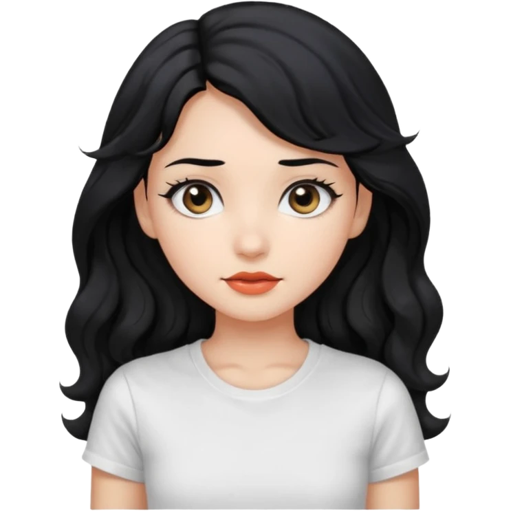Beautiful girl,Black hair,wavy hair long hair,Black eyes, white T-shirt emoji