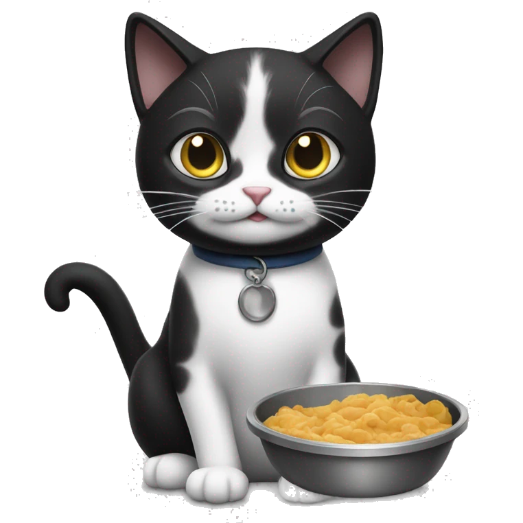 black and white cat asking for food emoji