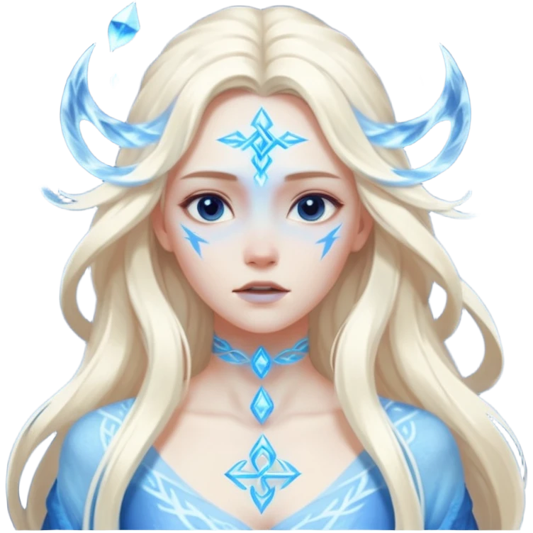 Woman frozen mid-spell, glowing runes around her body, charged silence emoji