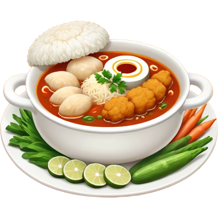 Nasi + Kuah tomyam + Ayam goreng + Sup sayur emoji