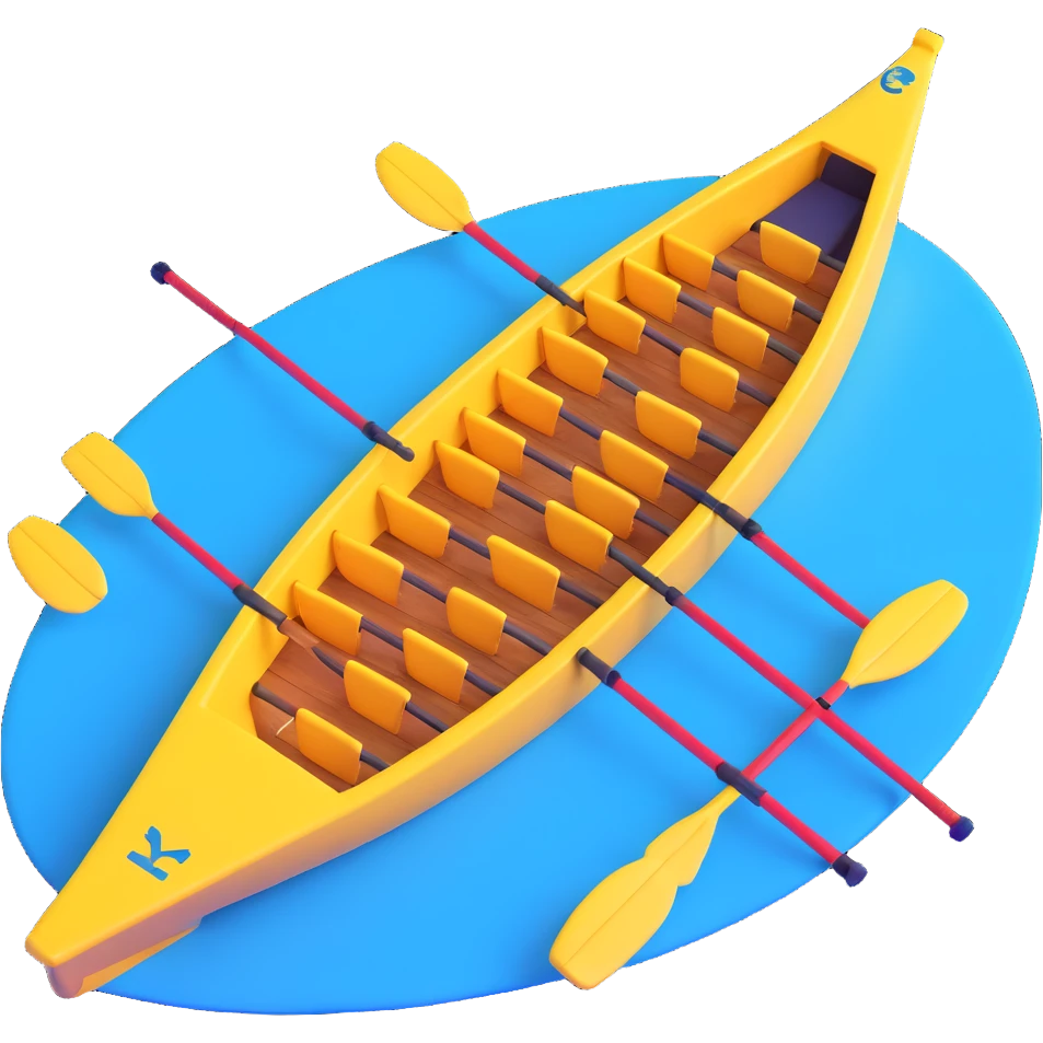yellow eight-person Olympic rowing boat, top view emoji