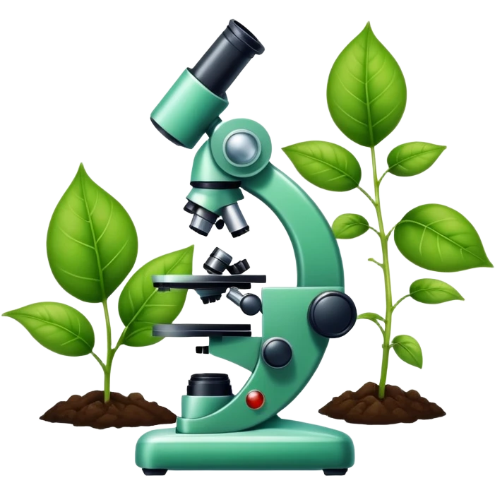 An icon featuring a DNA strand, a microscope, and a green leaf, symbolizing biology. The design includes animal cells, plant structures, and a frog, representing the study of living organisms and ecosystems. Transparent background highlights life sciences and biological research. emoji