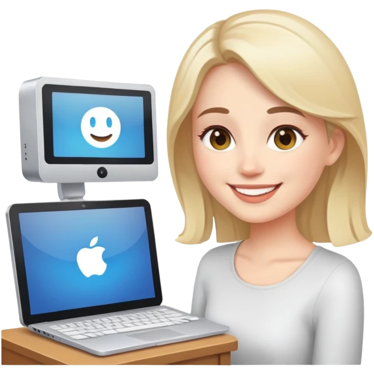 woman streaming on webcam with computer emoji