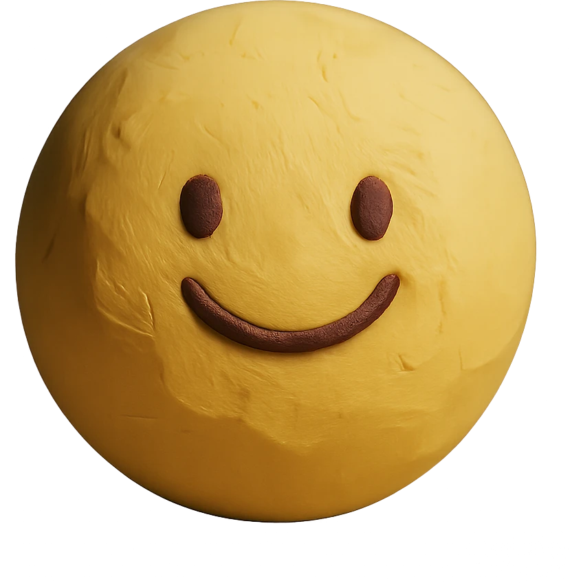 claymation style aura ball with a warm smile emoji