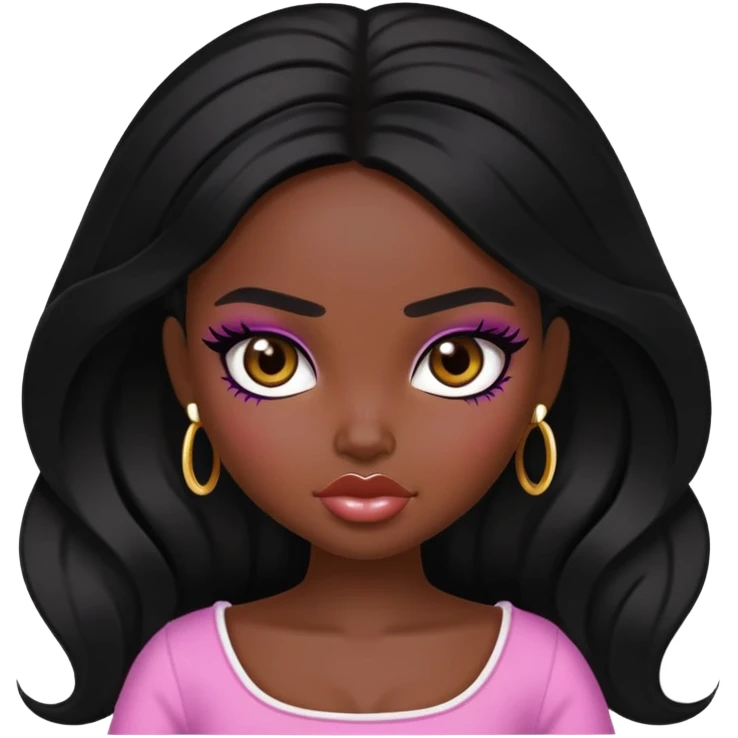 pretty bratz baddie, dark black skin, black hair emoji