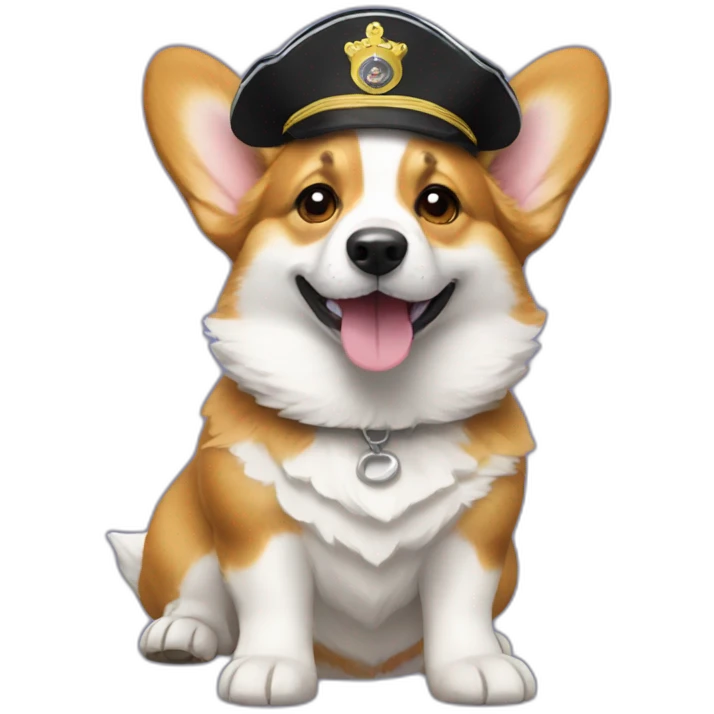Corgi negro con gorro de capitan emoji