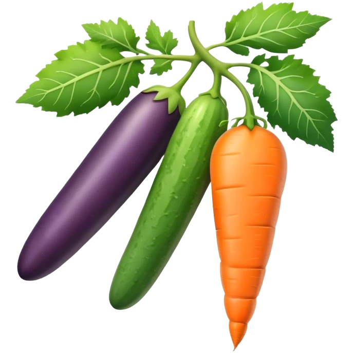 cucumber, eggplant, big carrot, on a branch emoji