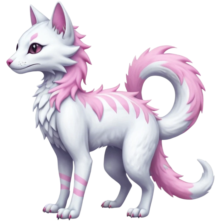 Kawaii whitish pastel divine realistic edgy fantasy feline-vernid-sergal-fursona animal creature with a tufted tail full body with intricate markings  emoji