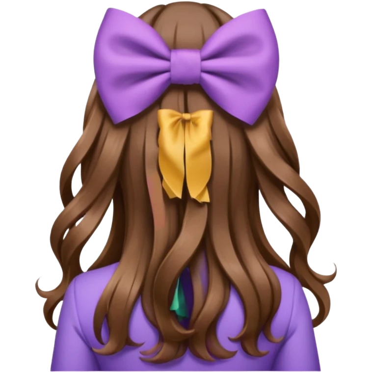 long wavy brown hair from behind with a medium lilac bow emoji