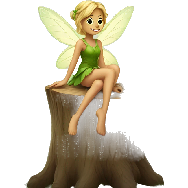 a fairy sitting on a tree stump in the forrest  emoji