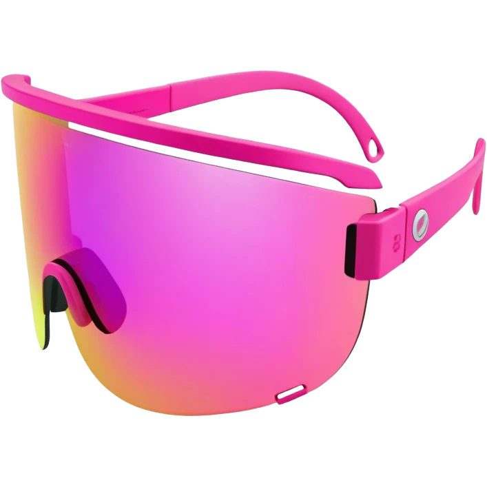 sporty neon pink shield visor sunglasses with thick frame and integrated strap, extremely robust design, substantial build, one-piece mirrored lens emoji