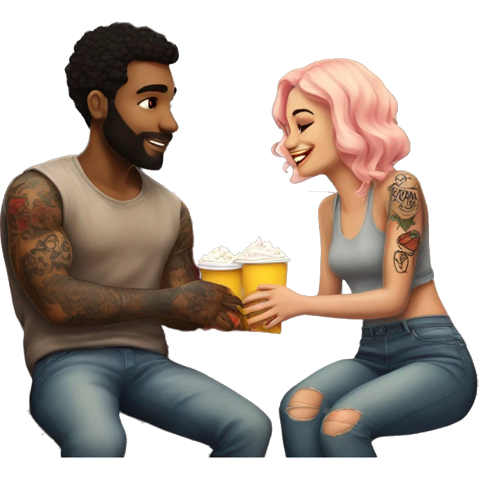 Romantic movie theater date for beautiful tattooed couple emoji