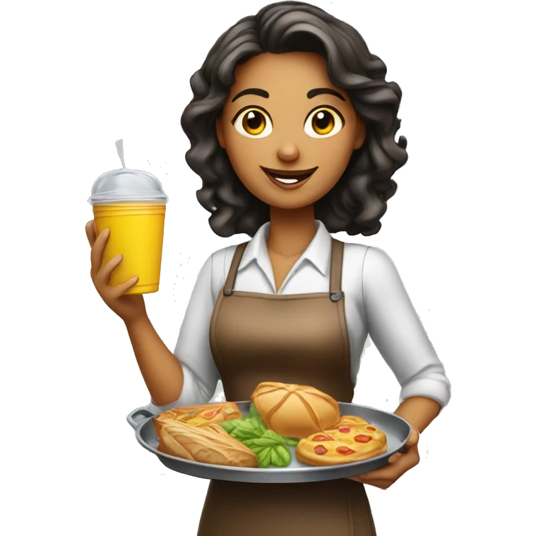 beautiful waitress with a tray with food in a hand emoji