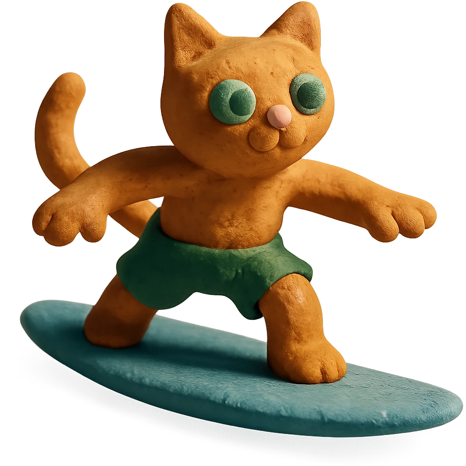 orange cat with green shorts surfing emoji