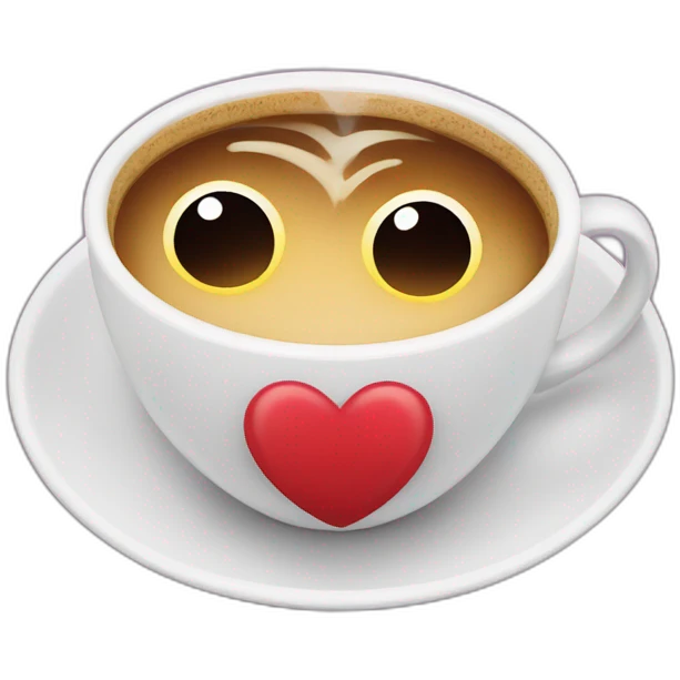 Two cups of coffee hugging with a heart emoji