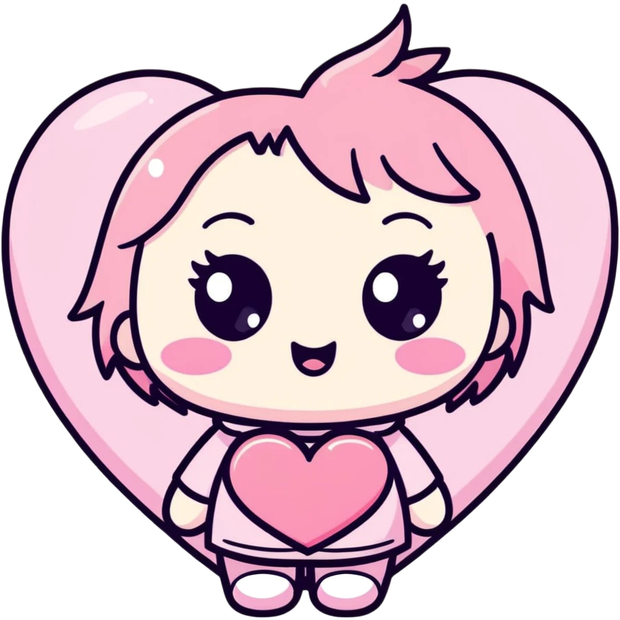 kawaii chibi pink heart character with big sparkling eyes, soft pastel colors emoji