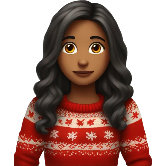 thoughtful-highlight-skin-dark-long-hair-girl-in-red-cute-Christmas-sweater emoji