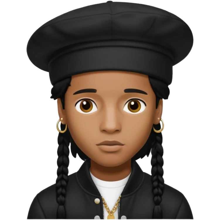 ASAP ROCKY as pretty bratz man with black hat and clothes, black hair emoji