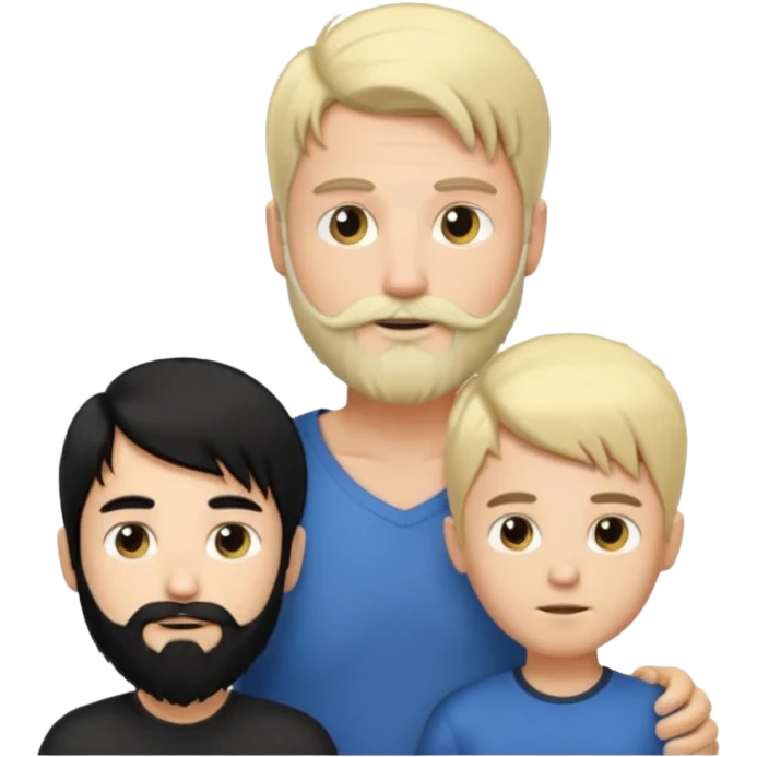 Man with long black hair tied in a tail and beard with a young boy blond short-haired without a beard emoji