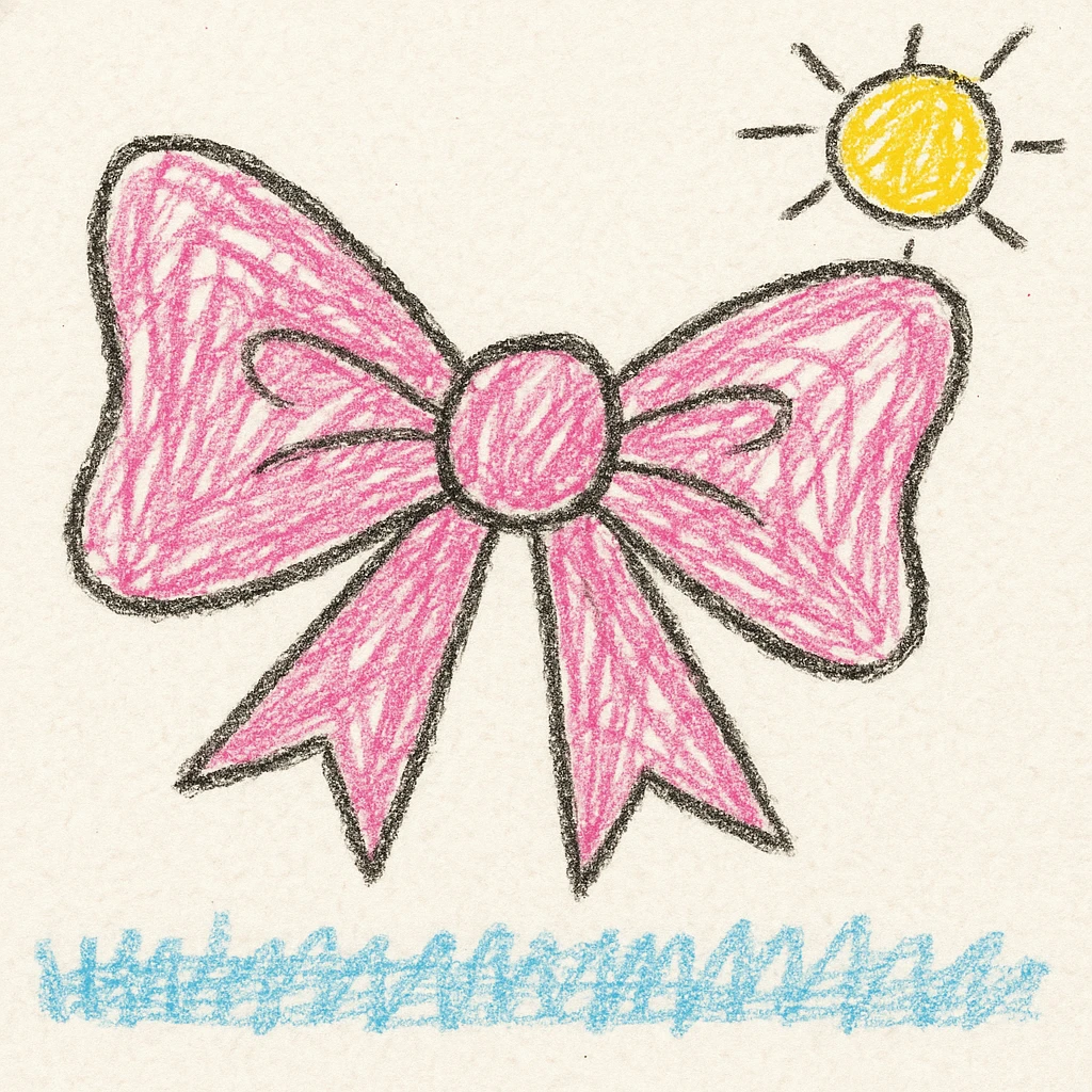 pink gothic bow, children doodle style, playful and simple, hand drawn emoji