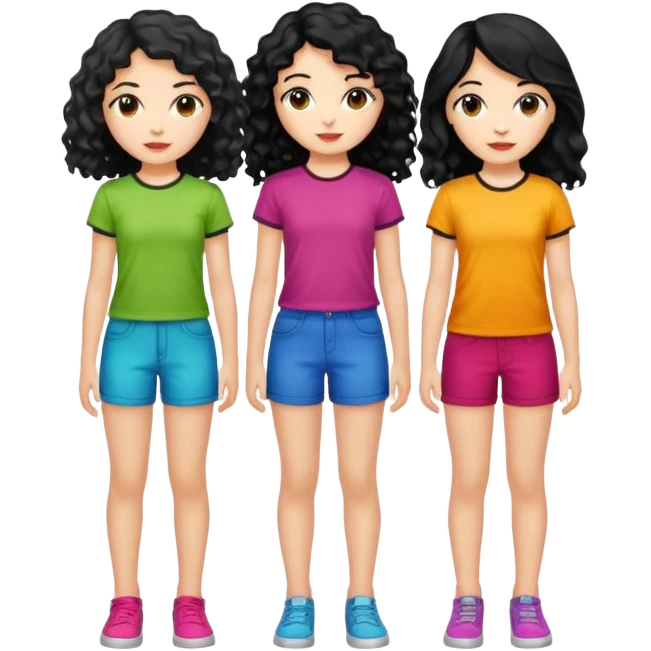 Haz algo relaciono con Disney donde haya quatre chicas con el tono de piel carne, una con el pelo rizado largo, una con el pelo muy corto negro, una con el cabello ondulado mediano y la otra con el pelo negro largo para poner en la parte delantera de la camiseta emoji