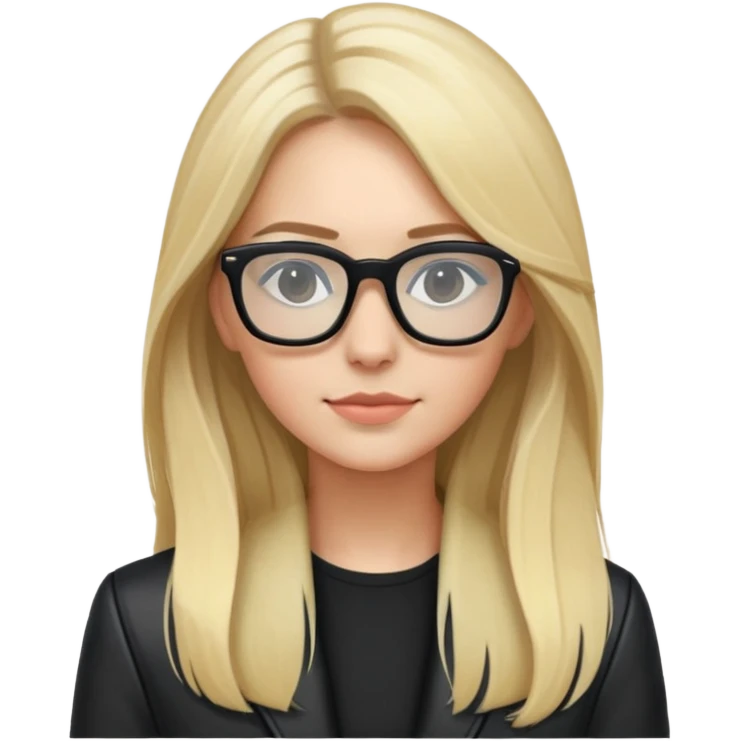 Clara galle with black jacket , blonde hair long , and black glasses  emoji