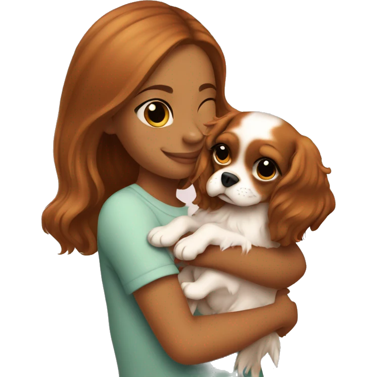 cute girl hugging baby king charles spaniel  emoji