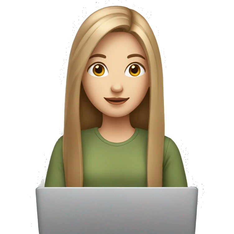 white girl with brown straight long hair and apple laptop emoji
