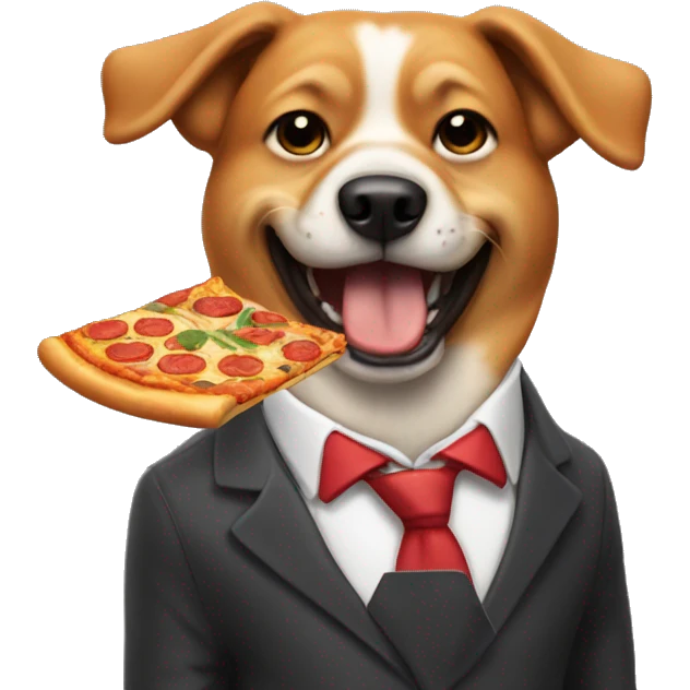 Dog in suit eating pizza emoji