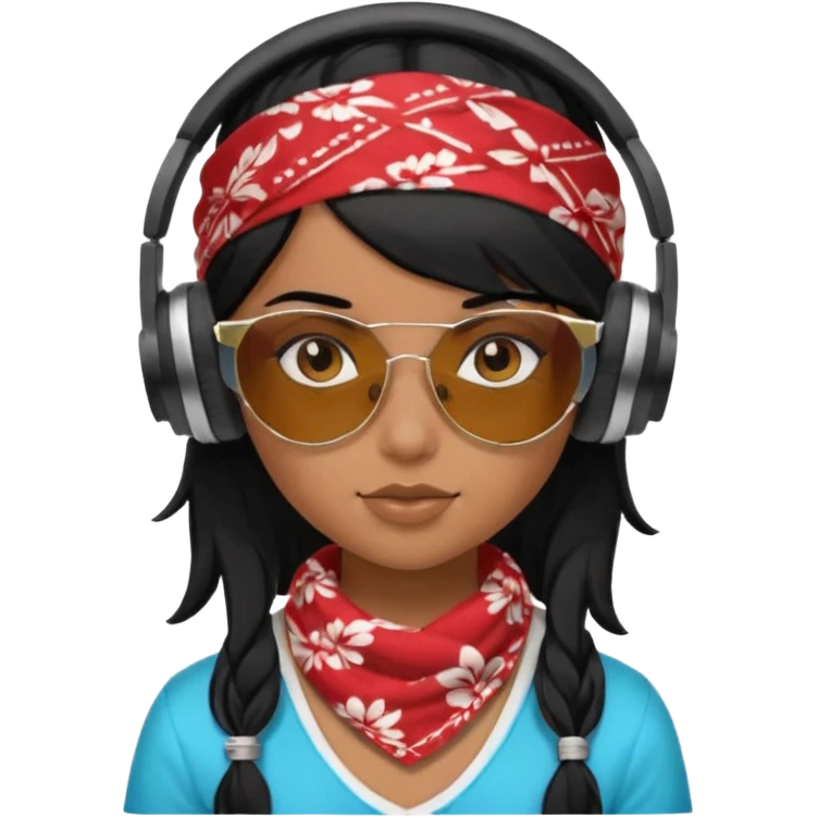 black haired girl with shades, headphones and bandana emoji