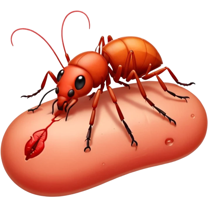 emoji of a small patch of skin (like on the neck or scalp) with a tiny red itchy bump and a small cartoon louse (bit) nearby, expressing mild irritation — clean, , no gore, just symbolic redness and the insect clearly visible emoji
