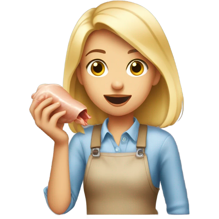 Blonde girl eating raw chicken  emoji