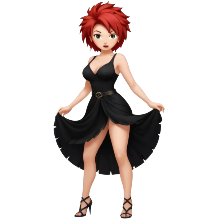 Adult female, red hair, large breasts, wild hairstyle, untamed bold expression, dynamic pose, slightly provocative outfit, primal confident vibe, fully distinct silhouette emoji