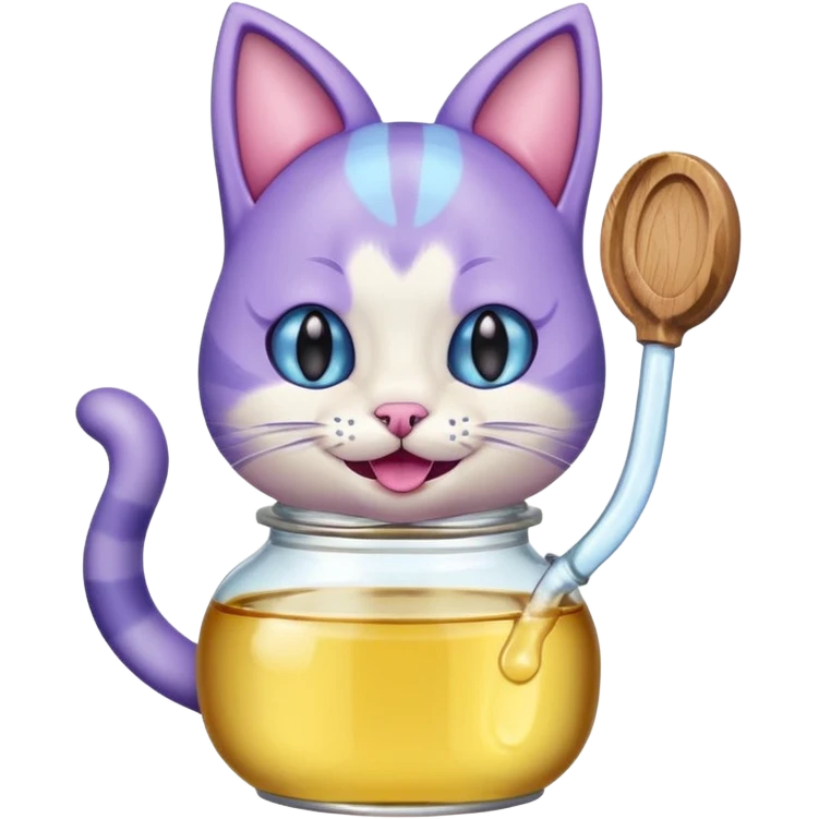 Smiling bottle of oil light purple top and light blue sticking tongue out and with cat ears emoji