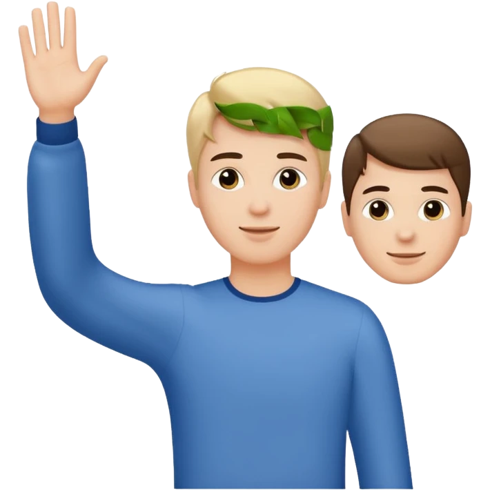 young man seen from the back waving farewell to two adults emoji