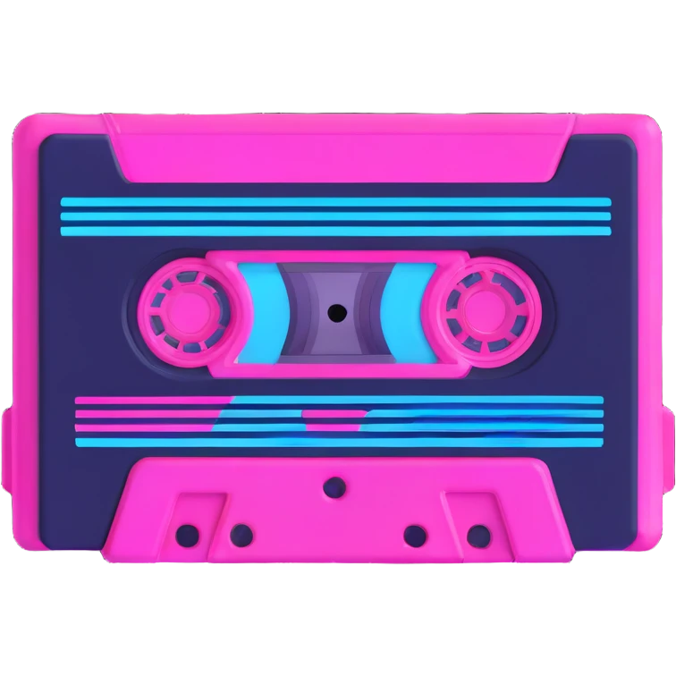 synthwave cassette tape with neon pink and blue glowing in dark emoji