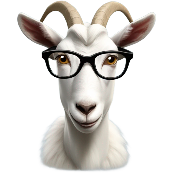 a goat with glasses superimposed on its face. The goat's expression is straight and the glasses give it a human-like appearance. emoji