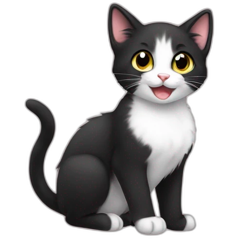 Little kitten anime style, very cute and smiling, black cat emoji