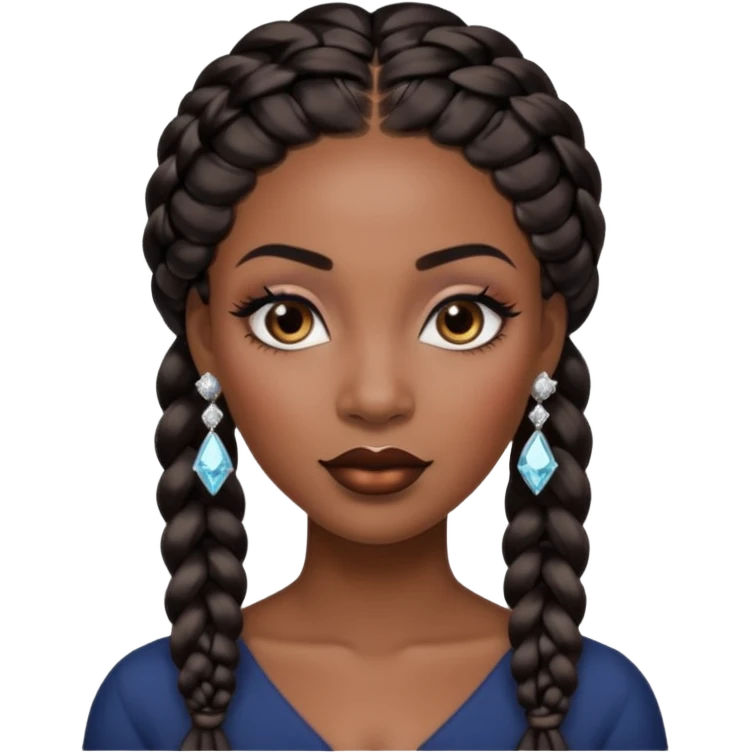 Attractive black woman with a wide face, dark makeup, Long  braids and diamond earrings emoji