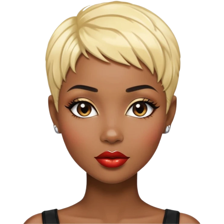Alluring african woman pixie cut blonde textured black hair shiny glossy lips emoji