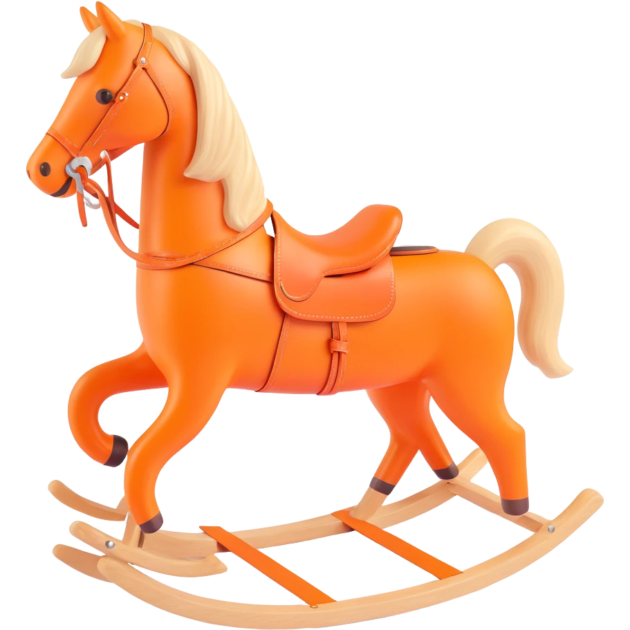 rocking horse, 3D, light wood, very simple form, Hermès orange touch, minimal design, no text emoji